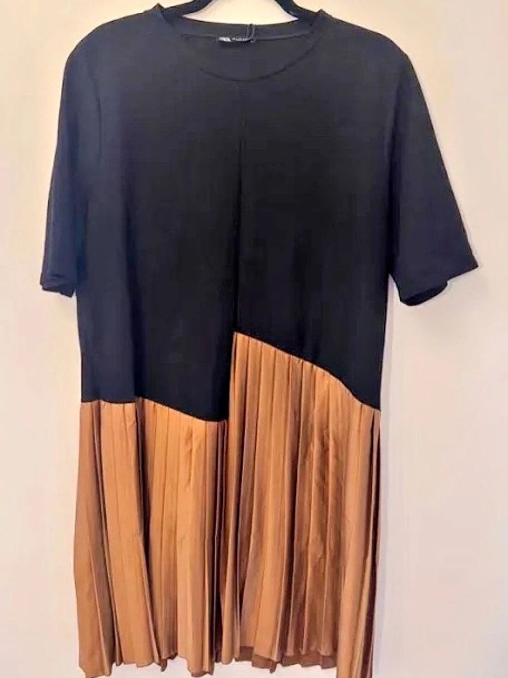 Zara Color Block Pleated Maxi Dress in Black & Brown